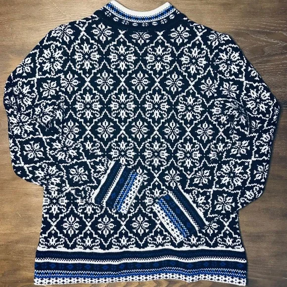APPLESEEDS Women's Size M Fair Isle Knit Full Zip‎ Sweater Black Blue White - Picture 7 of 9